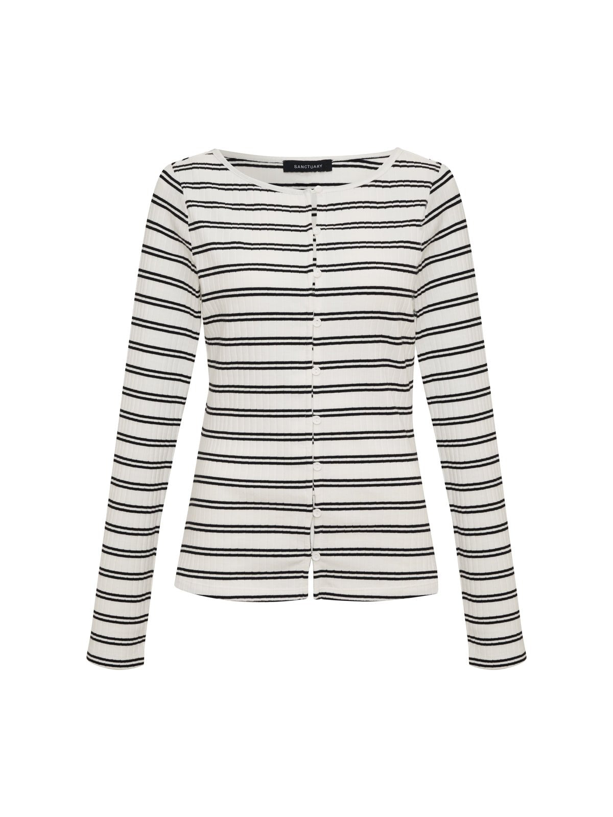 Button Front Ribbed Top Chalk / Black Stripe | Sanctuary Clothing