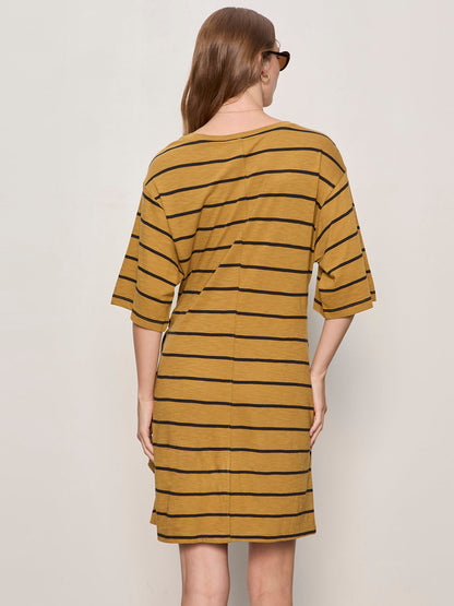 EASIER TOGETHER TIE KNIT DRESS CUMIN/BLACK STRIPE | Sanctuary Clothing