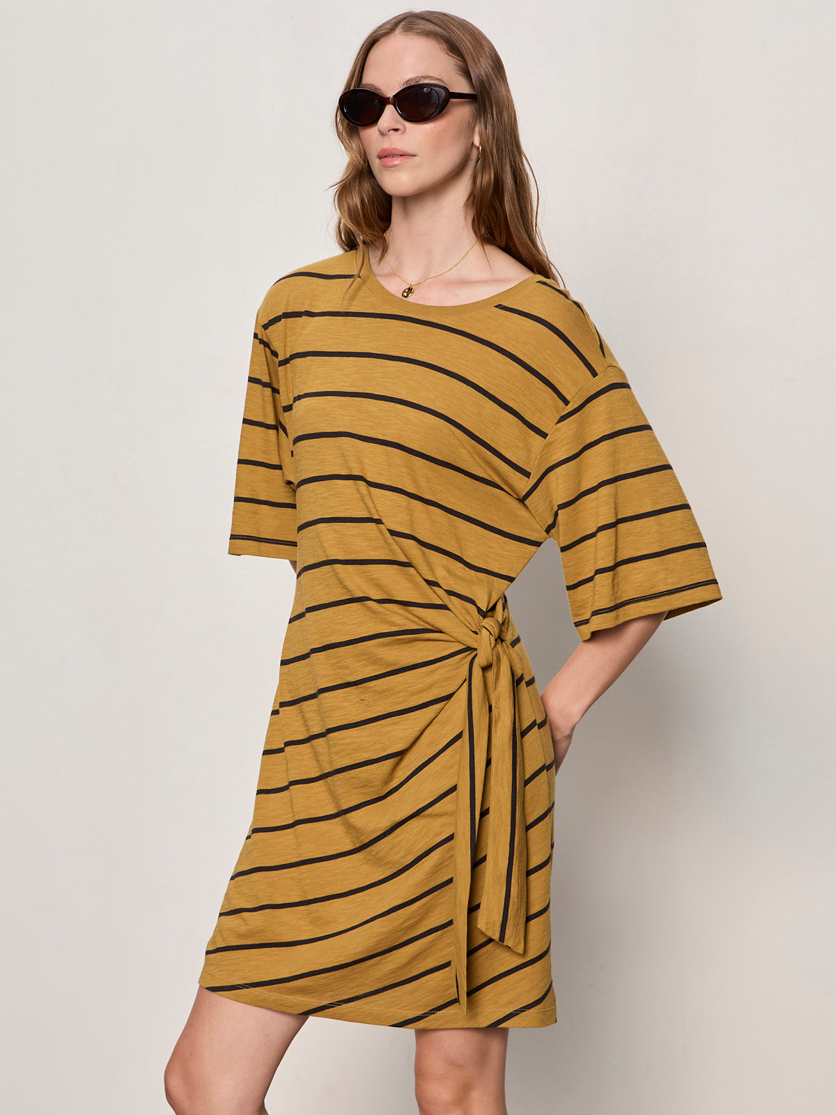 EASIER TOGETHER TIE KNIT DRESS CUMIN/BLACK STRIPE | Sanctuary Clothing