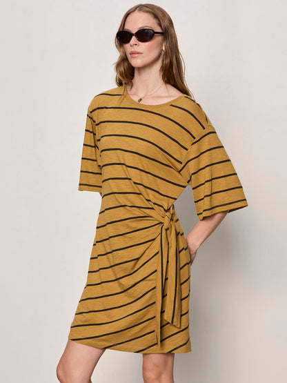 EASIER TOGETHER TIE KNIT DRESS CUMIN/BLACK STRIPE | Sanctuary Clothing