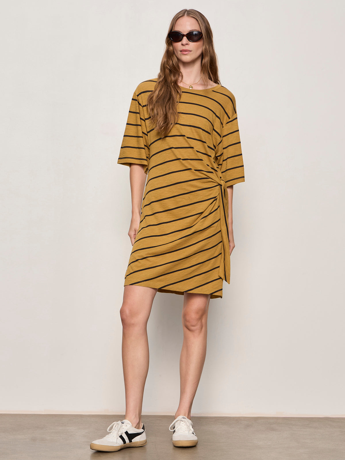 EASIER TOGETHER TIE KNIT DRESS CUMIN/BLACK STRIPE | Sanctuary Clothing