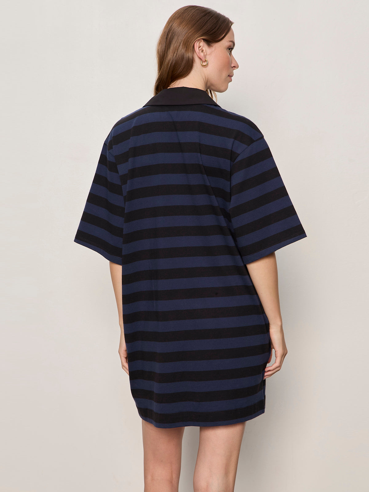BOYFRIEND COLLAR KNIT DRESS BLACK AND NAVY BLAZER STRIPE | Sanctuary Clothing