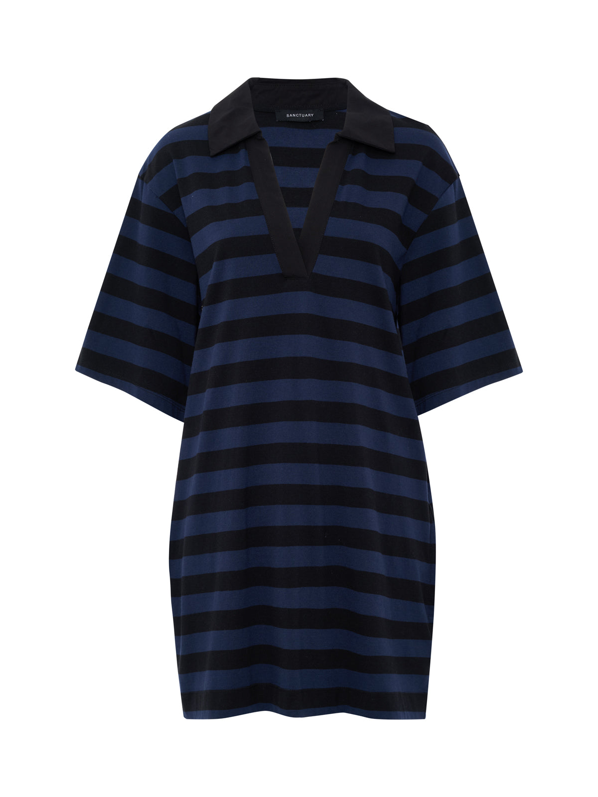BOYFRIEND COLLAR KNIT DRESS BLACK AND NAVY BLAZER STRIPE | Sanctuary Clothing