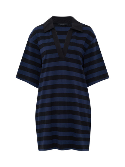 BOYFRIEND COLLAR KNIT DRESS BLACK AND NAVY BLAZER STRIPE | Sanctuary Clothing