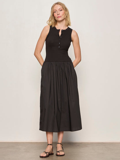 BREAKAWAY MIX MEDIA MIDI DRESS BLACK | Sanctuary Clothing