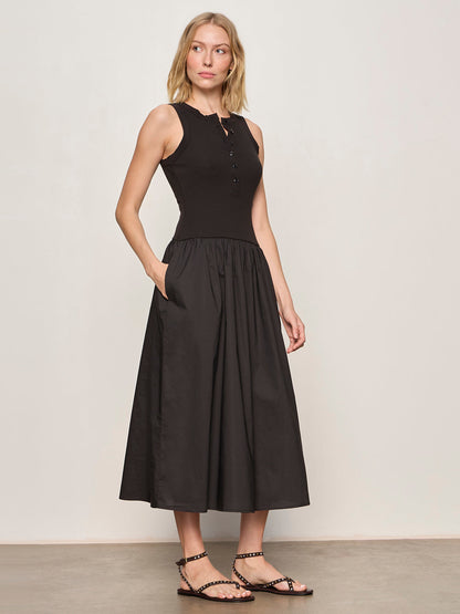 BREAKAWAY MIX MEDIA MIDI DRESS BLACK | Sanctuary Clothing