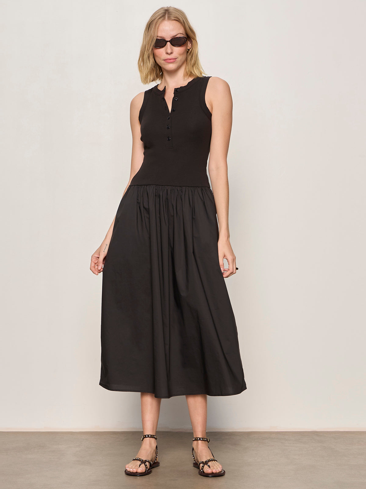 BREAKAWAY MIX MEDIA MIDI DRESS BLACK | Sanctuary Clothing