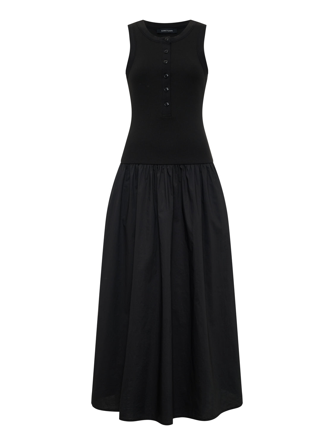 BREAKAWAY MIX MEDIA MIDI DRESS BLACK | Sanctuary Clothing