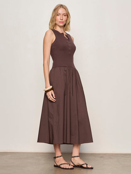 BREAKAWAY MIX MEDIA MIDI DRESS RICH SOIL | Sanctuary Clothing
