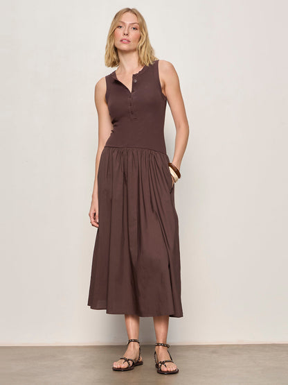 BREAKAWAY MIX MEDIA MIDI DRESS RICH SOIL | Sanctuary Clothing