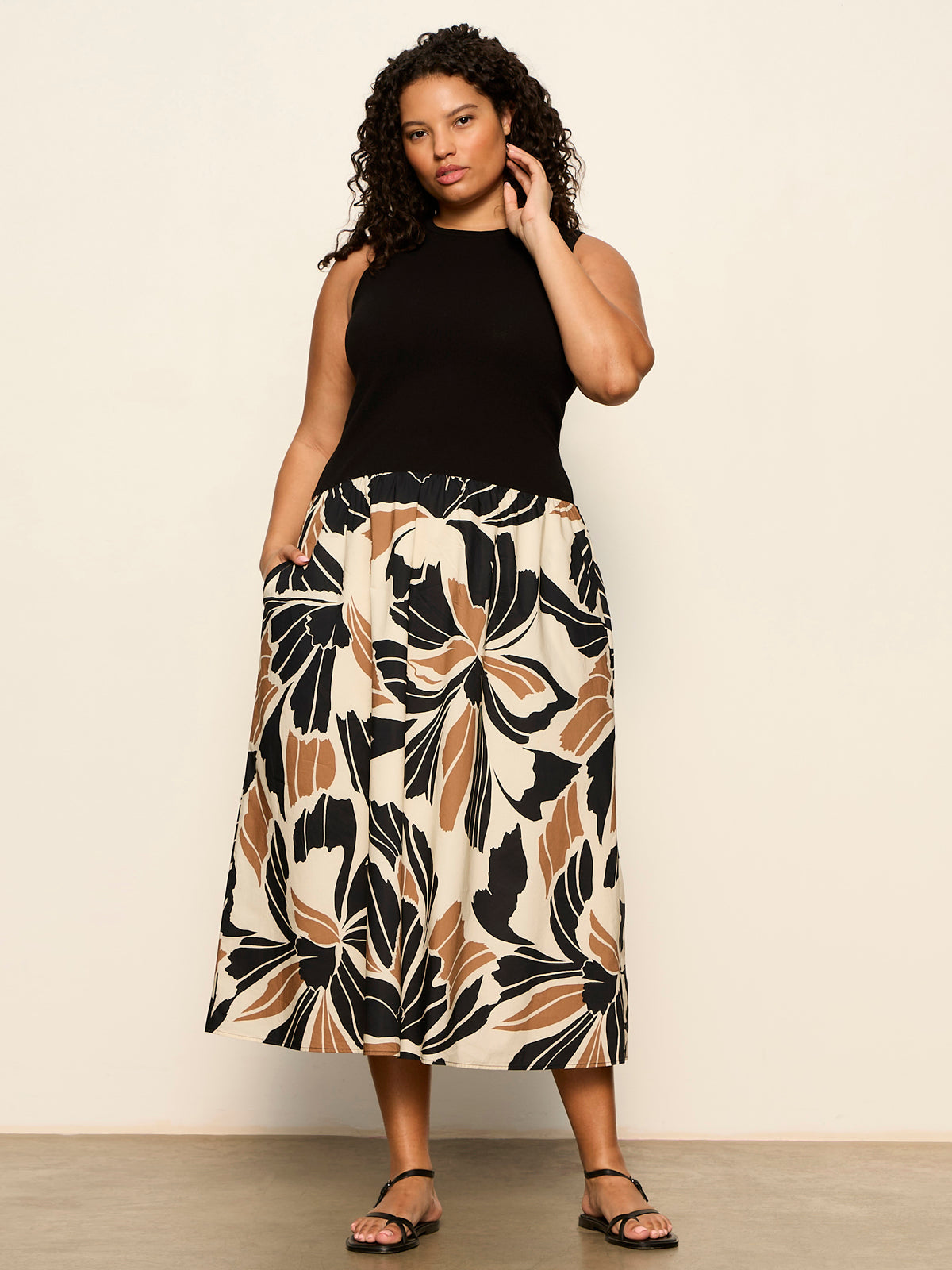 SANDBAR MIX MEDIA MIDI DRESS LOTUS W/ BLACK | Sanctuary Clothing
