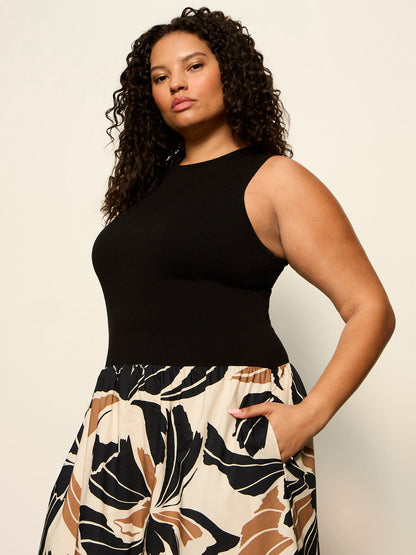 SANDBAR MIX MEDIA MIDI DRESS LOTUS W/ BLACK | Sanctuary Clothing