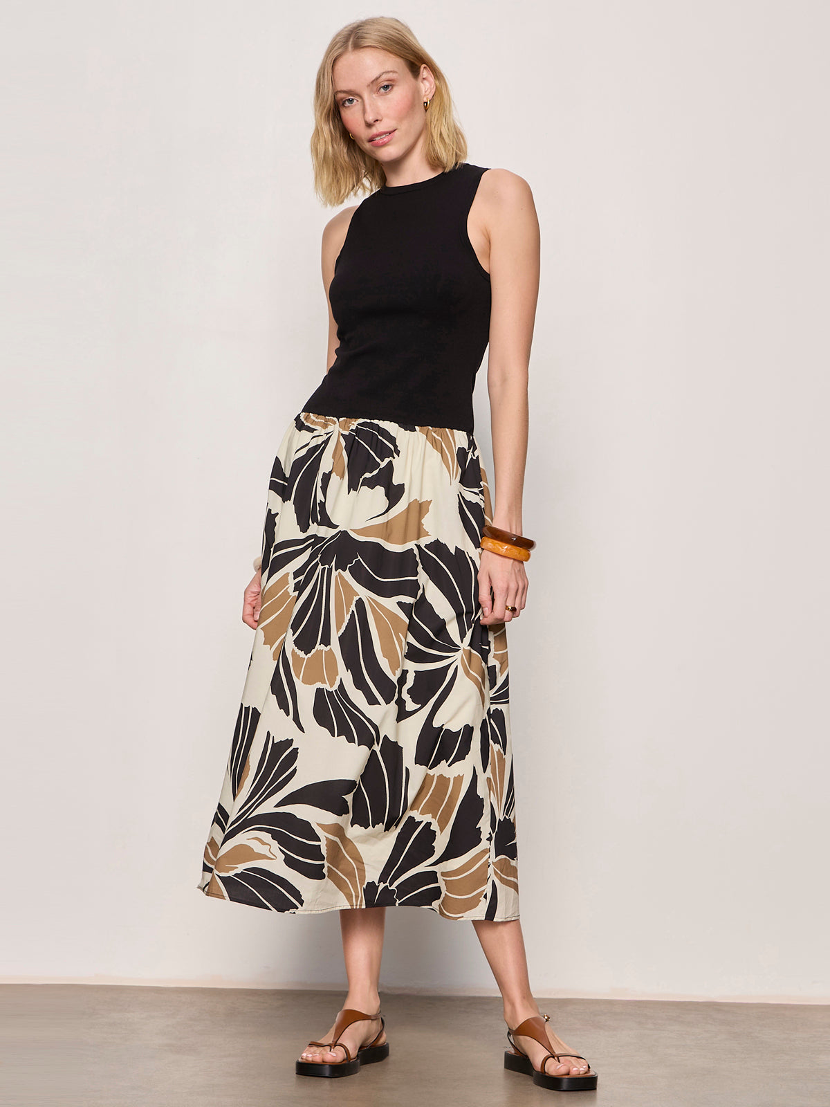 SANDBAR MIX MEDIA MIDI DRESS LOTUS W/ BLACK | Sanctuary Clothing
