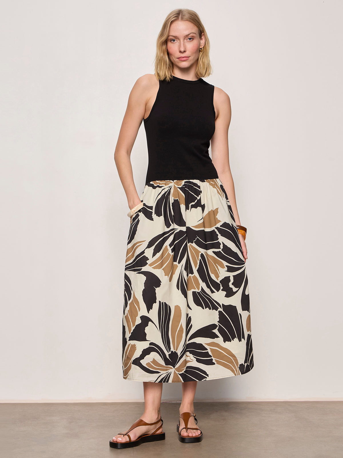 SANDBAR MIX MEDIA MIDI DRESS LOTUS W/ BLACK | Sanctuary Clothing