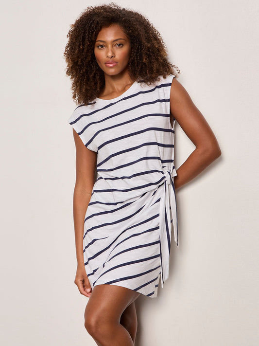 SIDE TIE T-SHIRT DRESS WHITE/NAVY STRIPE | Sanctuary Clothing