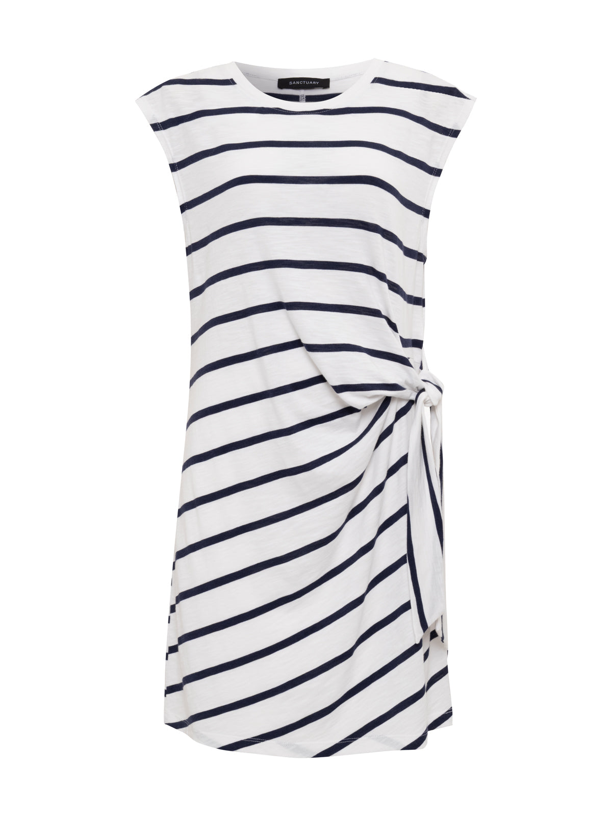 SIDE TIE T-SHIRT DRESS WHITE/NAVY STRIPE | Sanctuary Clothing