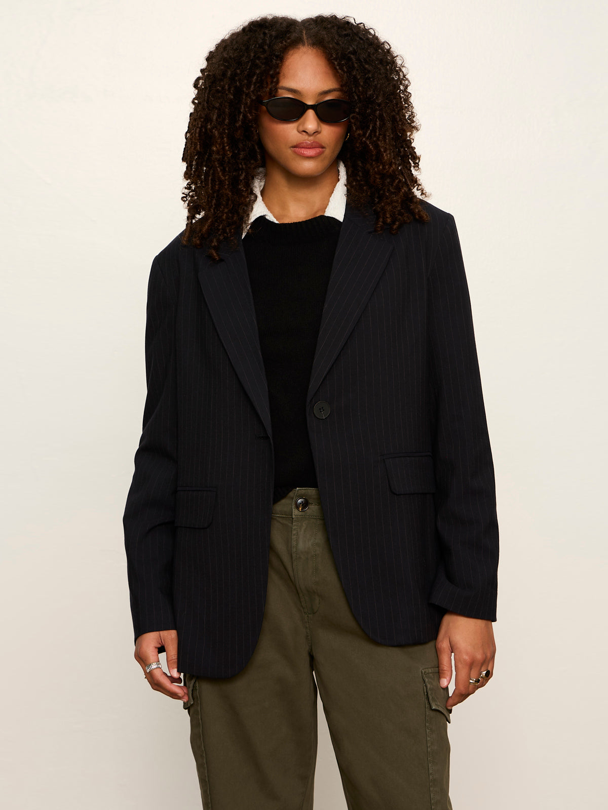 Maci Blazer Navy Pinstripe | Sanctuary Clothing