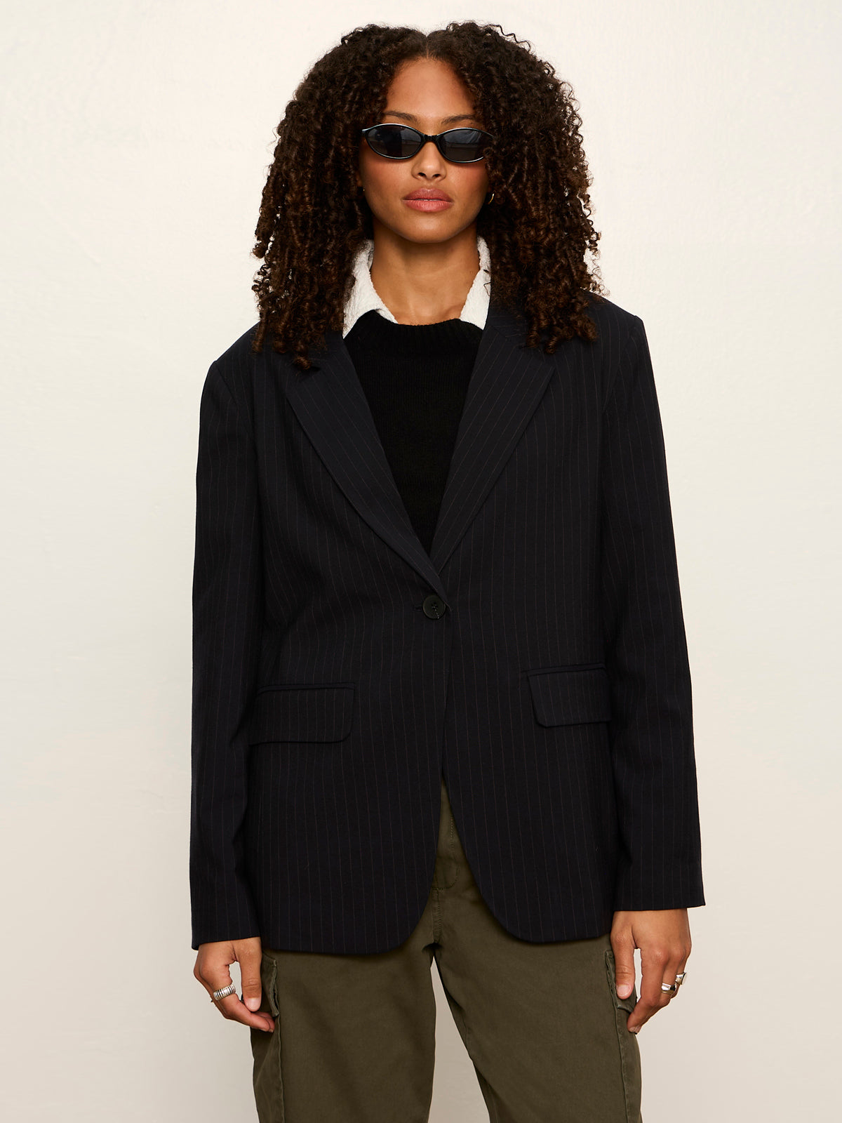 Maci Blazer Navy Pinstripe | Sanctuary Clothing