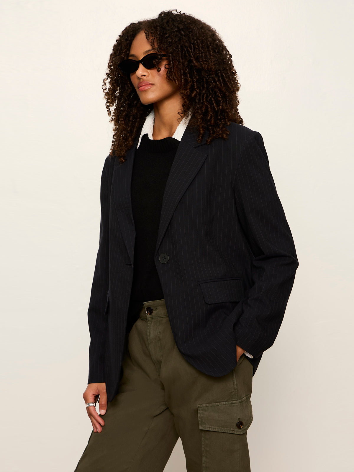 Maci Blazer Navy Pinstripe | Sanctuary Clothing