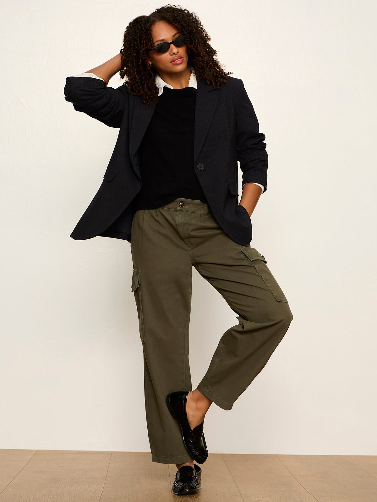 Maci Blazer Navy Pinstripe | Sanctuary Clothing