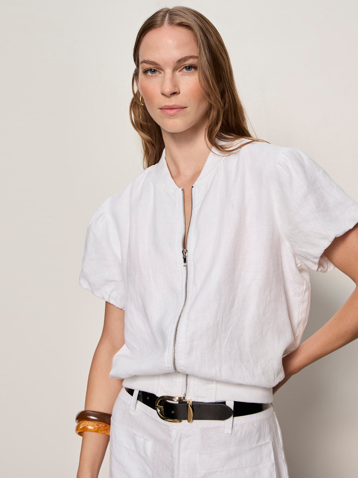 EVERLY LINEN BOMBER WHITE | Sanctuary Clothing
