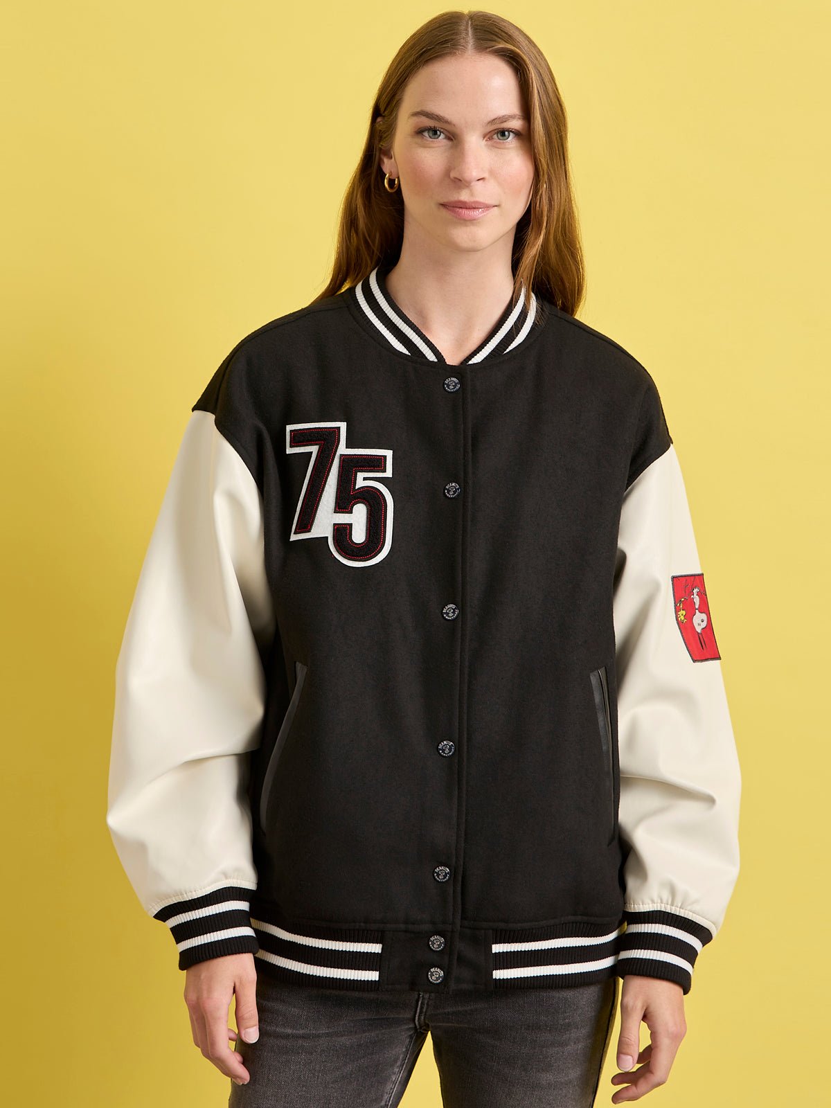 75 VARSITY JACKET BLACK/WHITE | Sanctuary Clothing