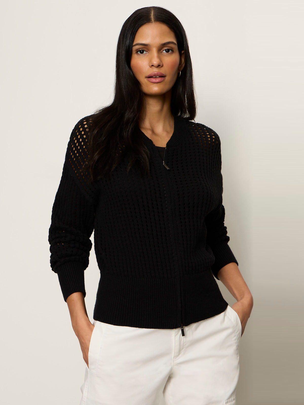 LAGUNA OPENWORK BOMBER BLACK | Sanctuary Clothing