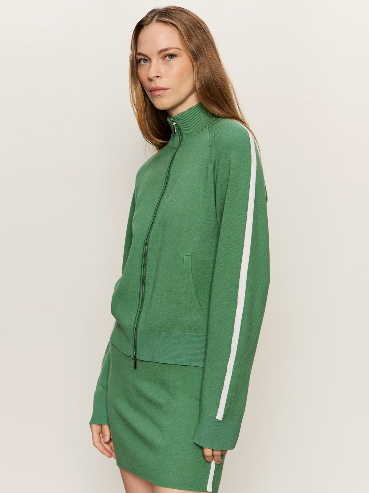 Places To Be Knit Track Jacket Green Juice/Chalk | Sanctuary Clothing