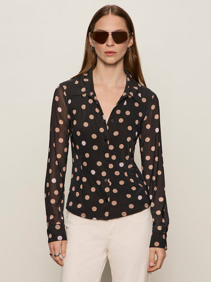 Fitted Mesh Button Down Top Popspot | Sanctuary Clothing