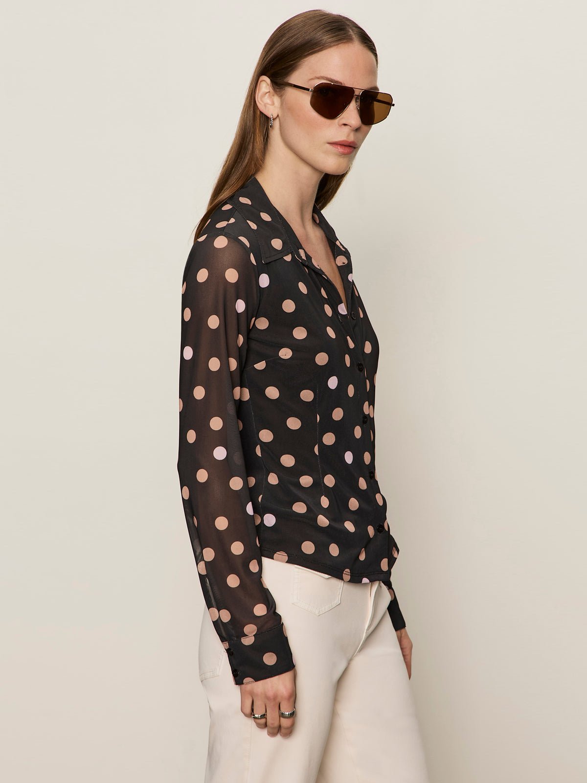 Fitted Mesh Button Down Top Popspot | Sanctuary Clothing