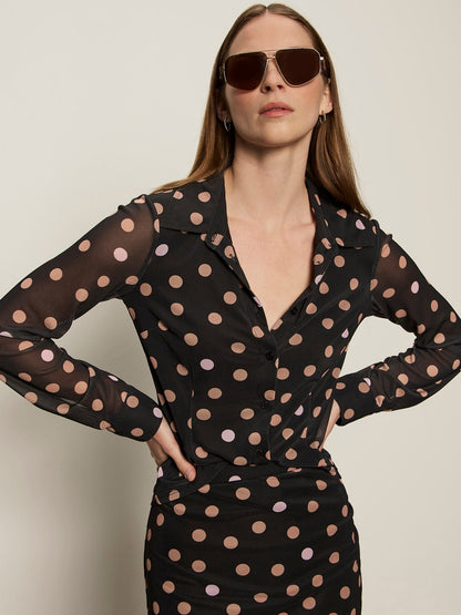 Fitted Mesh Button Down Top Popspot | Sanctuary Clothing