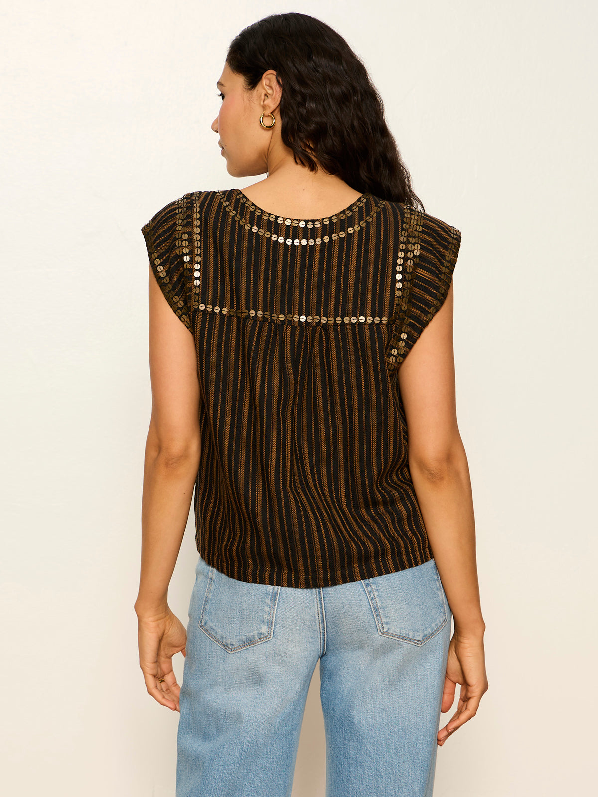 OUTSIDER EMBELLISHED SHELL TOP DARK CUMIN/BLACK STRIPE | Sanctuary Clothing
