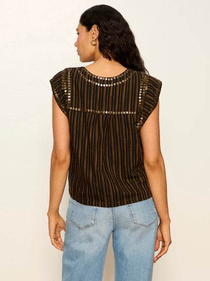 OUTSIDER EMBELLISHED SHELL TOP DARK CUMIN/BLACK STRIPE | Sanctuary Clothing