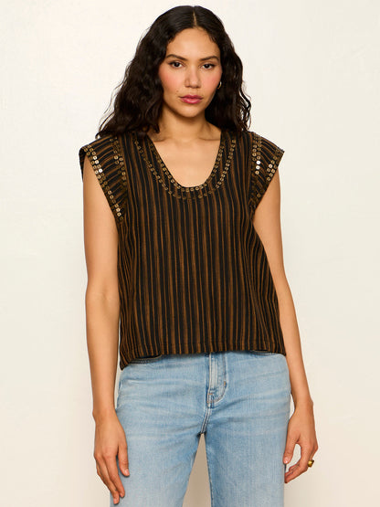 OUTSIDER EMBELLISHED SHELL TOP DARK CUMIN/BLACK STRIPE | Sanctuary Clothing