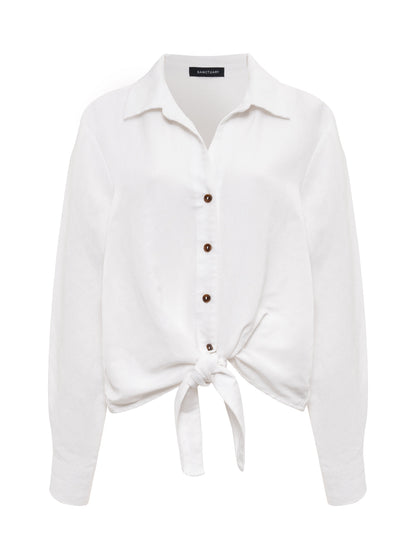 MORE LOVE LINEN TIE TOP WHITE | Sanctuary Clothing