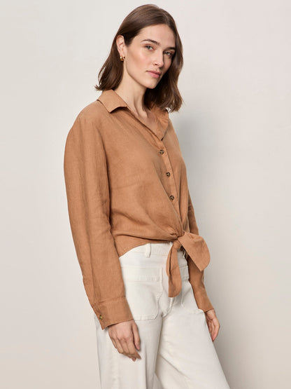 MORE LOVE LINEN TIE TOP TOASTED COCONUT | Sanctuary Clothing