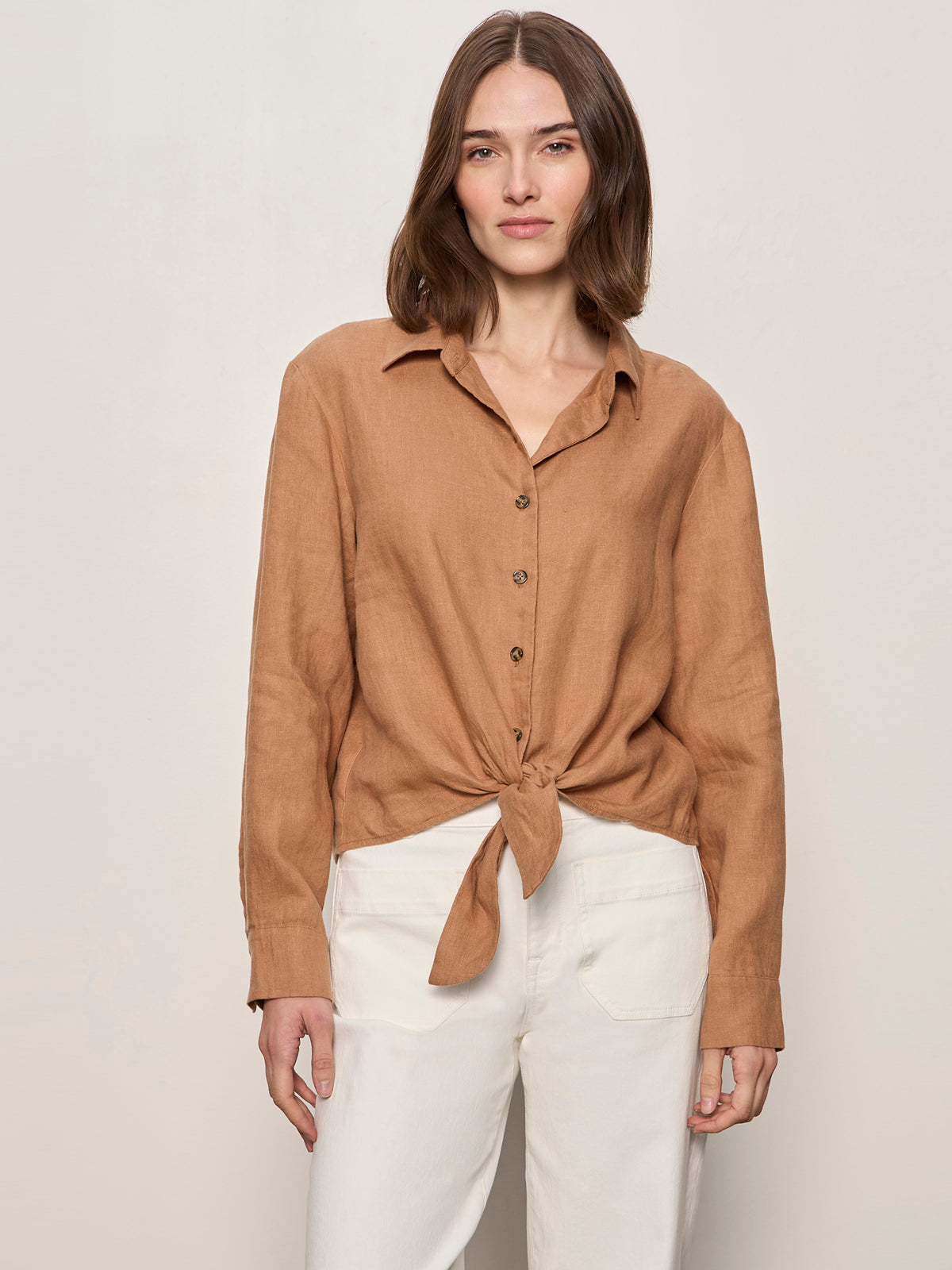MORE LOVE LINEN TIE TOP TOASTED COCONUT | Sanctuary Clothing