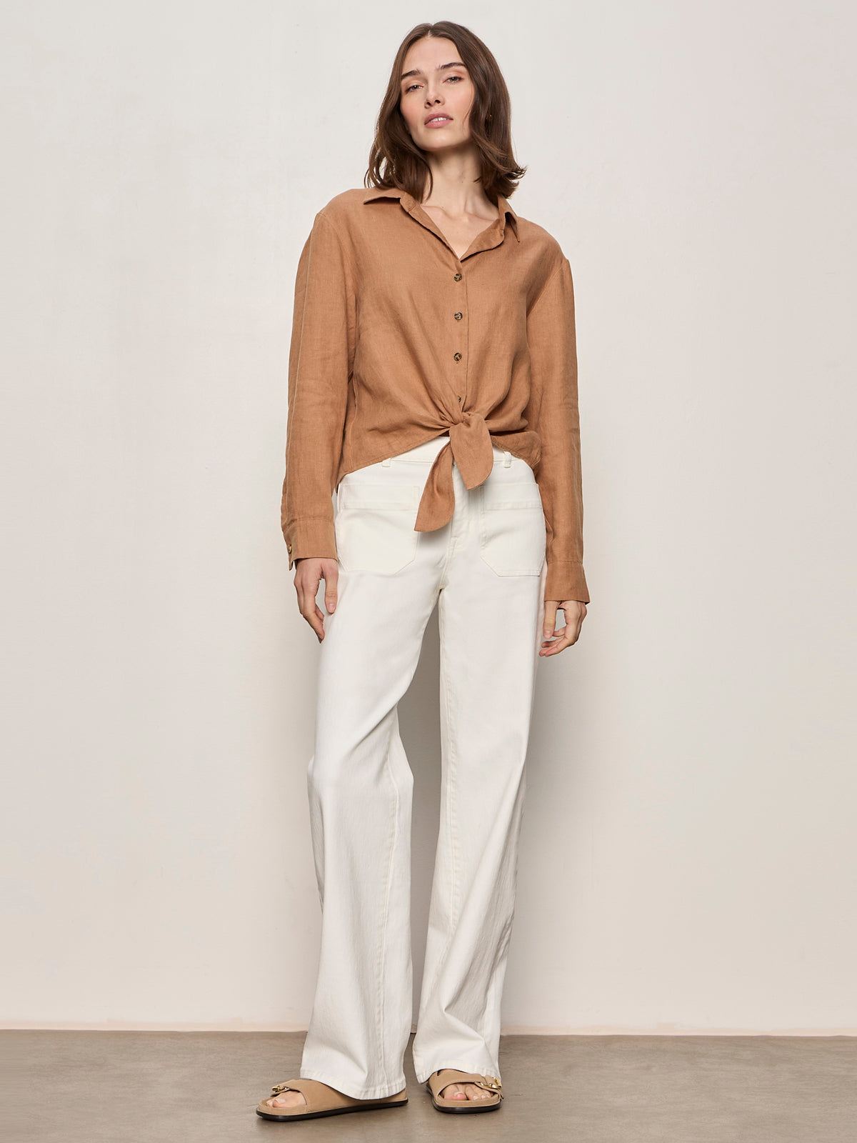 MORE LOVE LINEN TIE TOP TOASTED COCONUT | Sanctuary Clothing