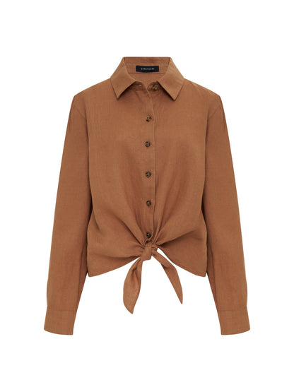 MORE LOVE LINEN TIE TOP TOASTED COCONUT | Sanctuary Clothing