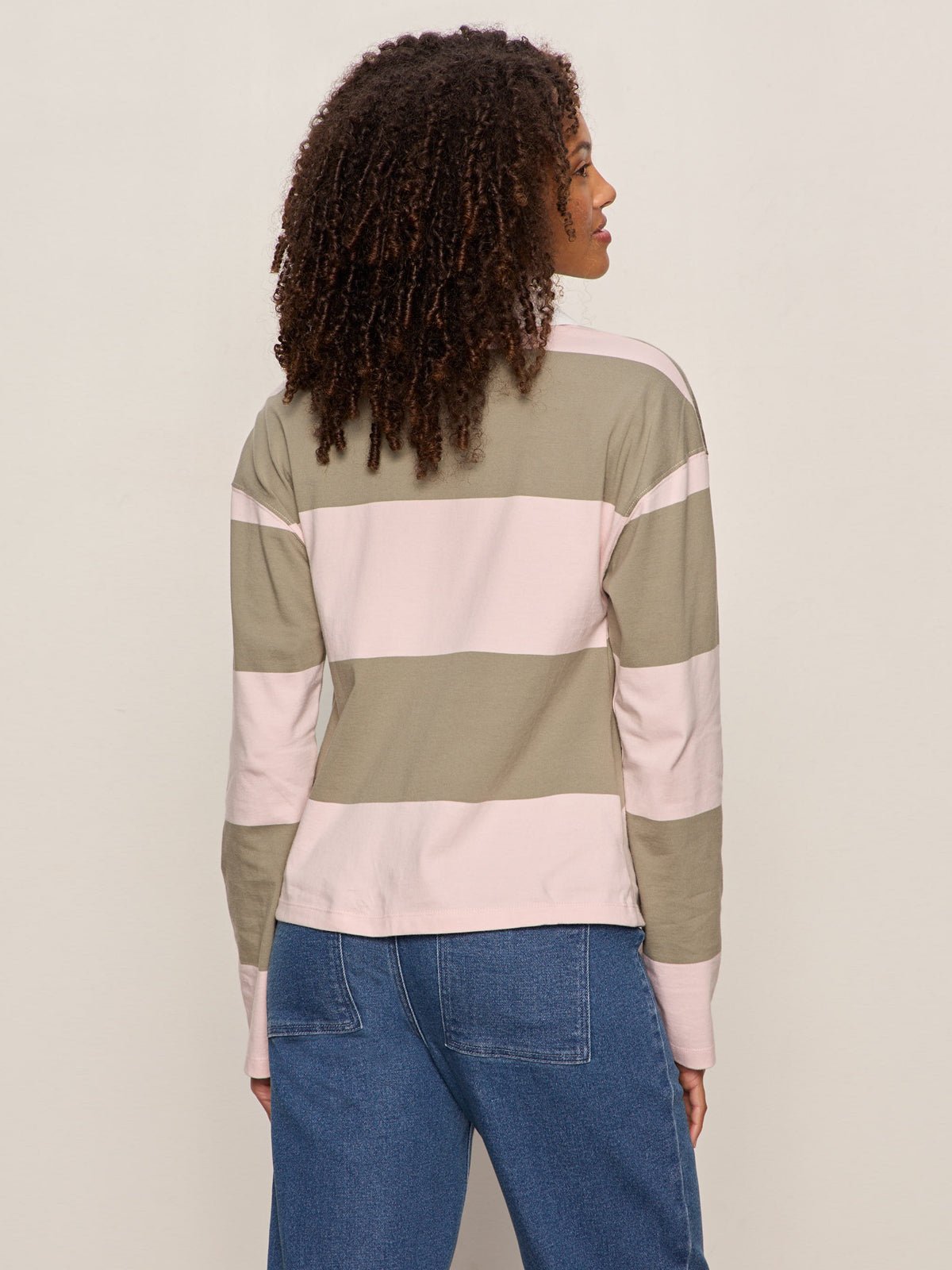 RUGBY TIE FRONT TEE OXYGEN PINK/OLIVE TREE STRIPE | Sanctuary Clothing
