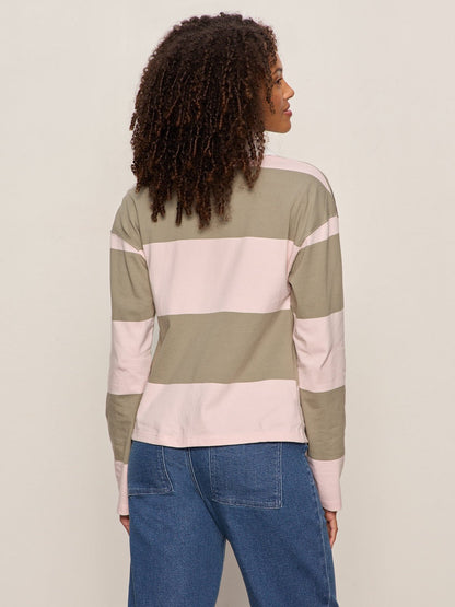 RUGBY TIE FRONT TEE OXYGEN PINK/OLIVE TREE STRIPE | Sanctuary Clothing