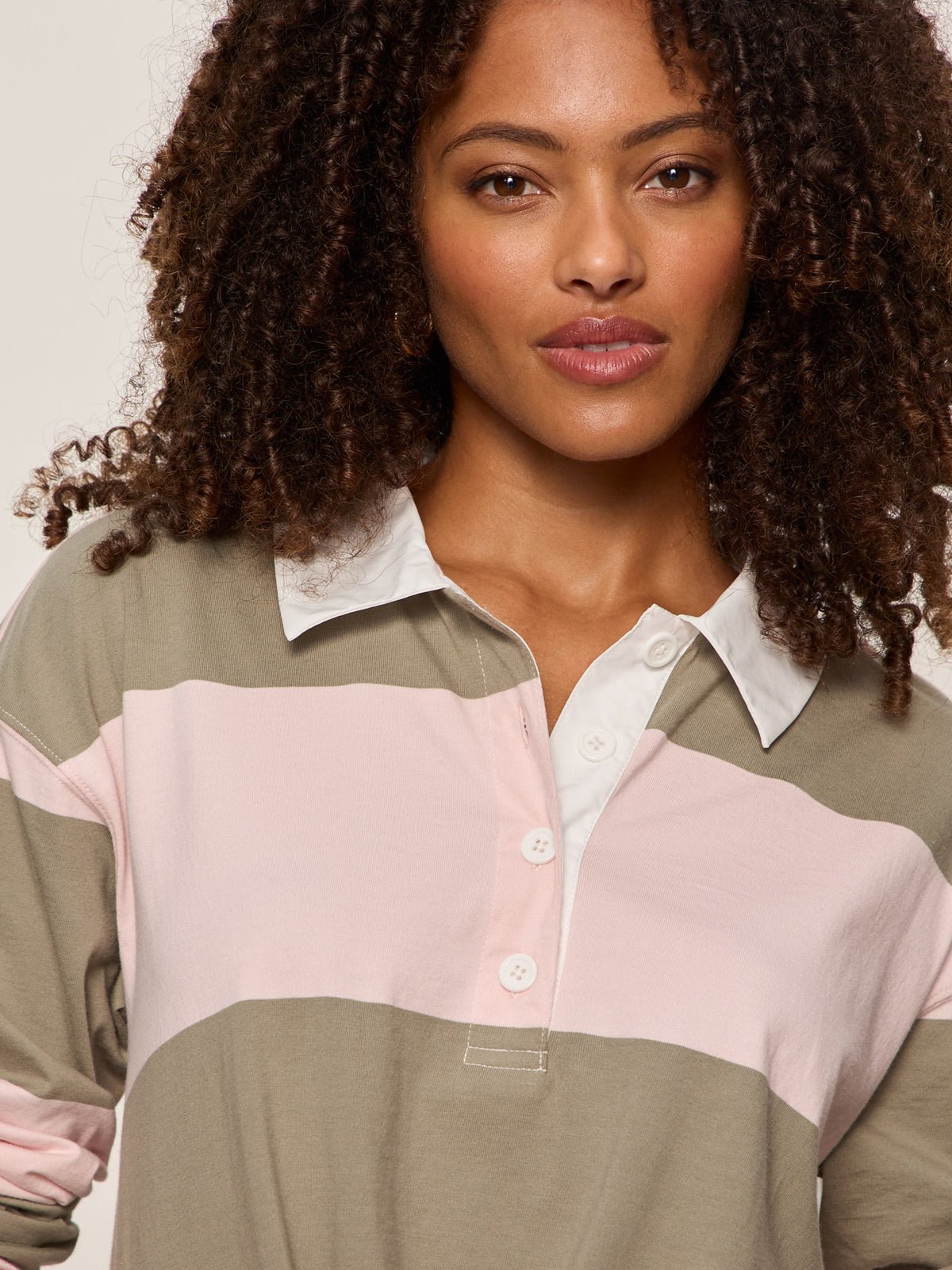 RUGBY TIE FRONT TEE OXYGEN PINK/OLIVE TREE STRIPE | Sanctuary Clothing