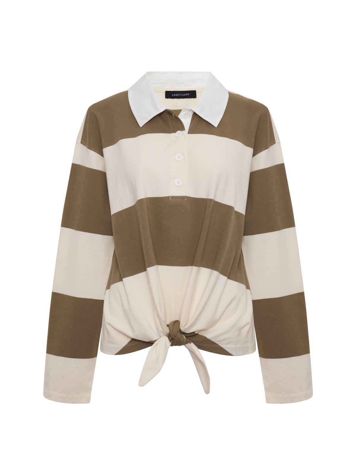 RUGBY TIE FRONT TEE COVERT GREEN/COLLAGEN STRIPE | Sanctuary Clothing