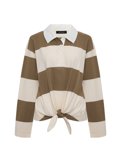 RUGBY TIE FRONT TEE COVERT GREEN/COLLAGEN STRIPE | Sanctuary Clothing