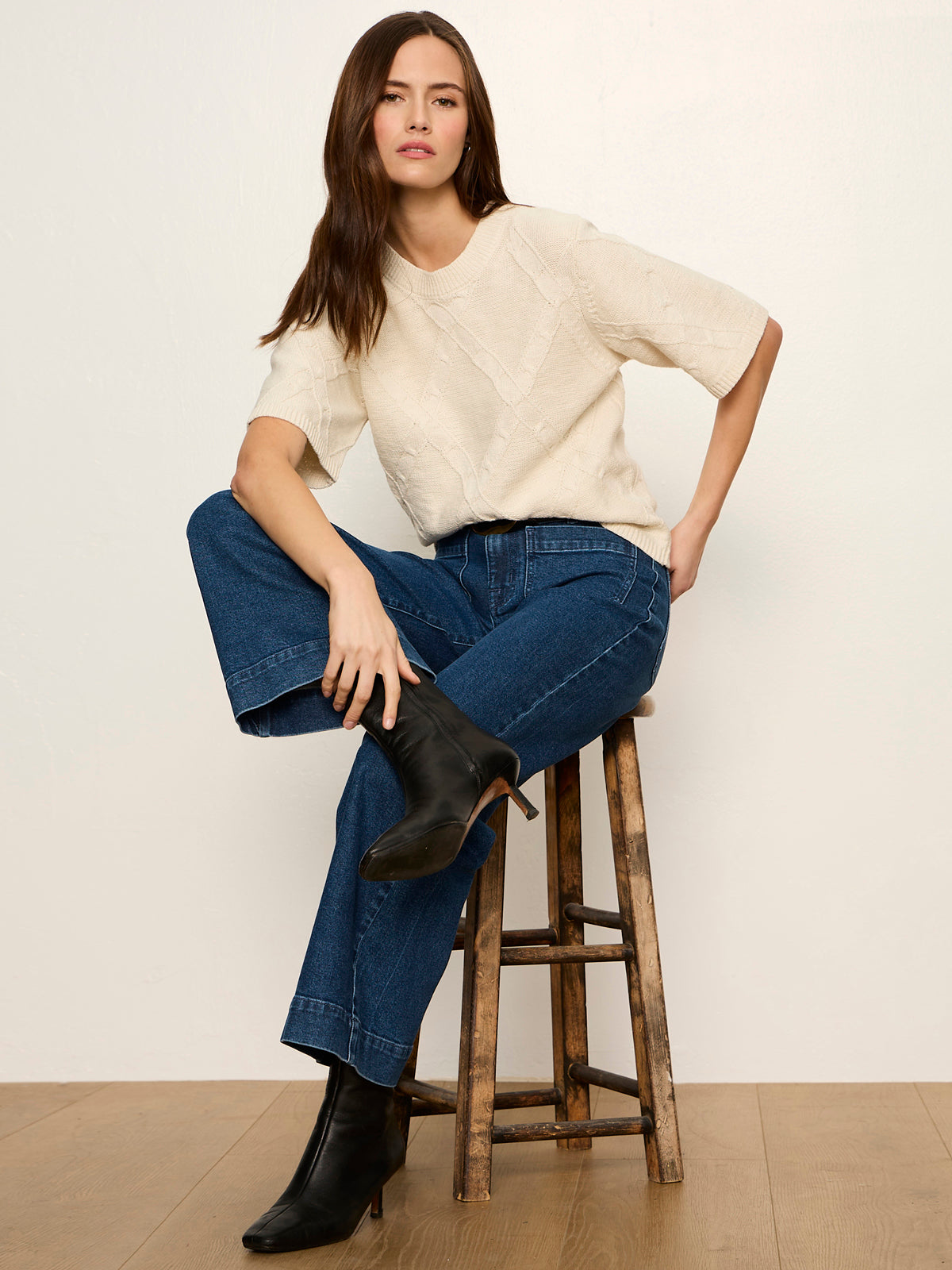 Diamond Stitch Sweater Tee Bone | Sanctuary Clothing