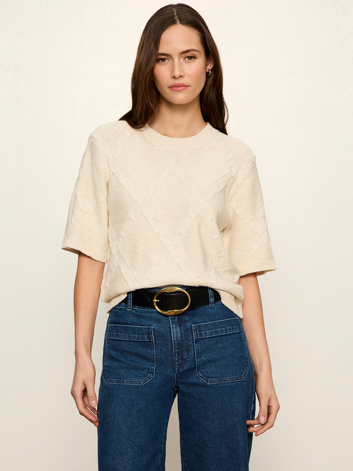 Diamond Stitch Sweater Tee Bone | Sanctuary Clothing
