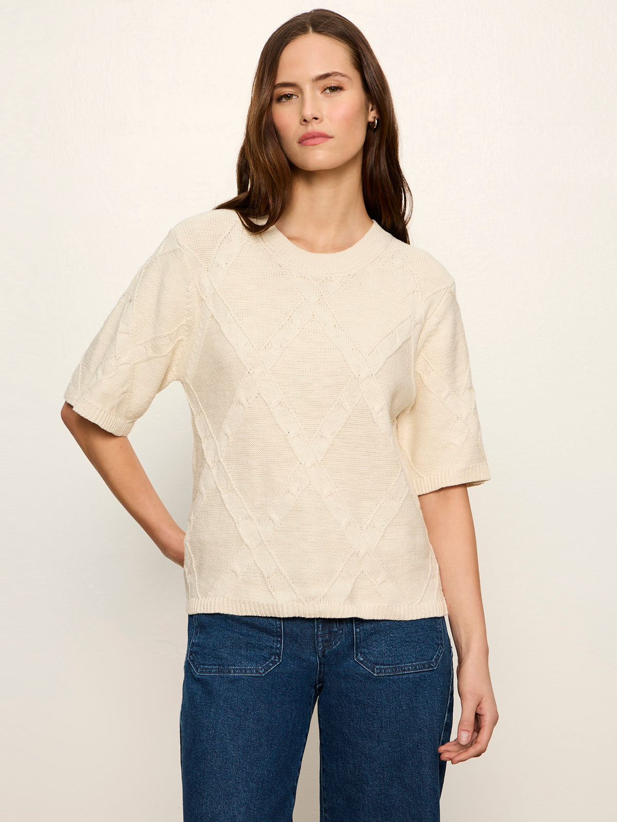 Diamond Stitch Sweater Tee Bone | Sanctuary Clothing