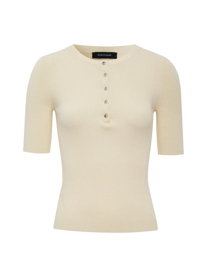 Ribbed Henley Tee Bone | Sanctuary Clothing