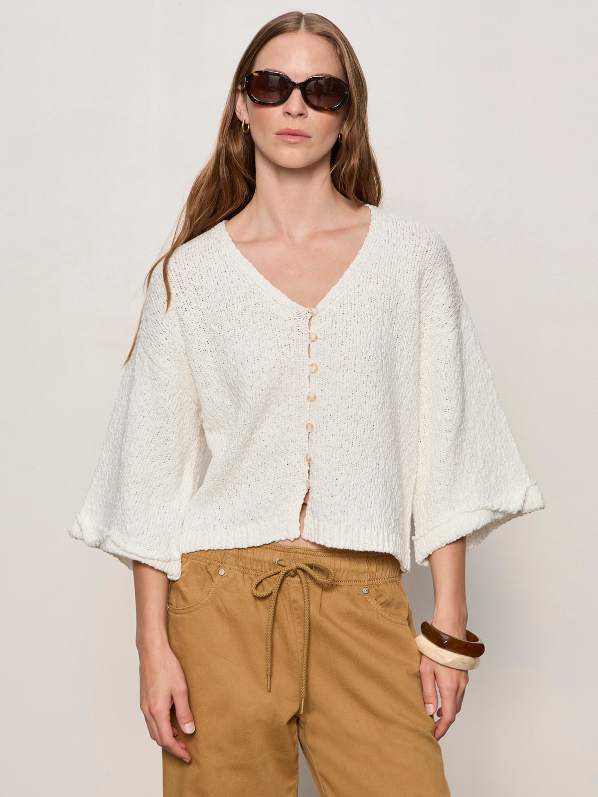 I'M YOURS BUTTON FRONT SWEATER CHALK | Sanctuary Clothing