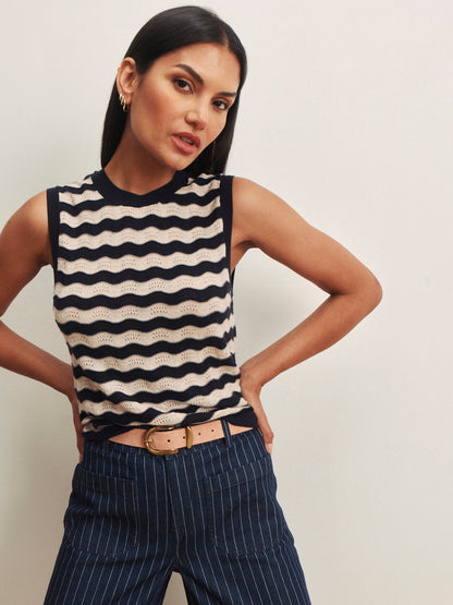 EVERYDAY CHEVRON KNIT SHELL INKSTORM/ DARK OPAL STRIPE | Sanctuary Clothing